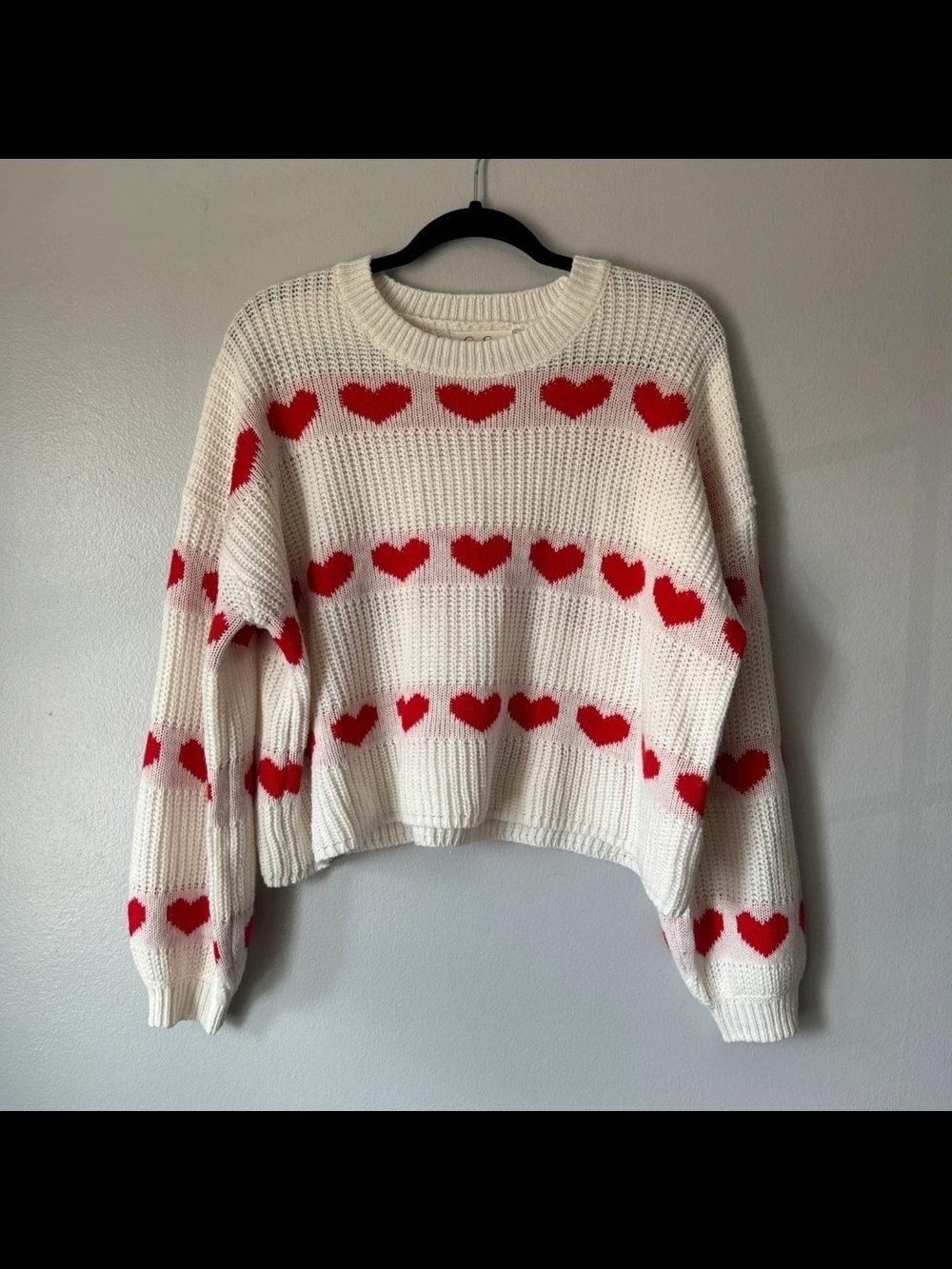 Jessica Simpson Ivory Crewneck Sweater with Red Heart Stripes